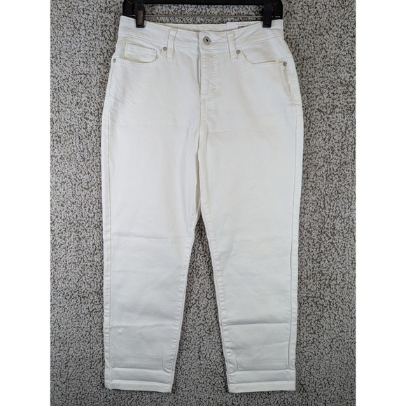 Style&Co Girlfriend Jeans Mid Rise Slimming‎ Pocket White Denim 8P Petite - Picture 1 of 9
